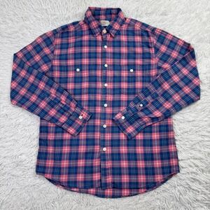 Faherty Shirt Mens Medium Blue Pink Plaid 100% Cotton Button Pocket Lightweight